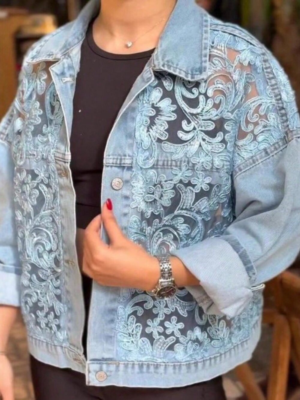 Blue Cute Women's Bohemian Denim Jacket - Picture 3 of 3